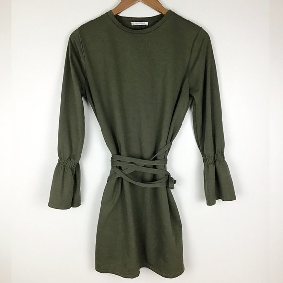 Zara Trafaluc Olive Bell Sleeve Sweater Dress - Picture 6 of 11